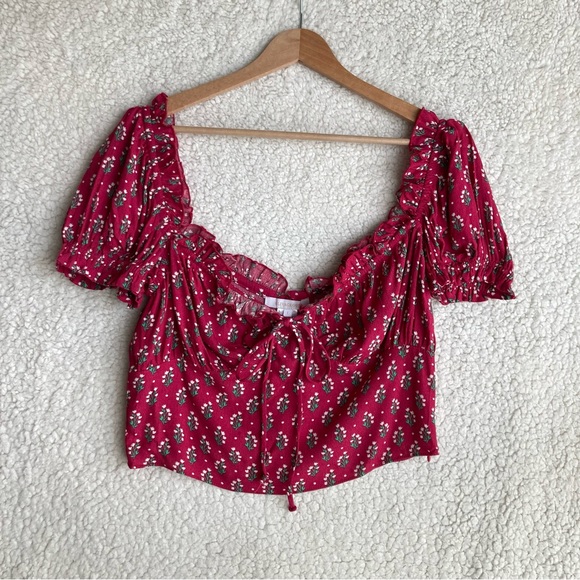 NWT Olivaceous Women’s fuschia short sleeve milkmaid crop top, Sz L - Picture 5 of 17